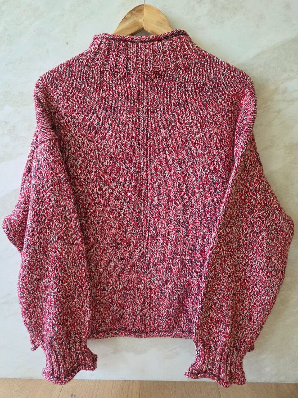 NWT JCREW Marled 2025 Rollneck sweater S red navy ivory marl - Picture 2 of 7